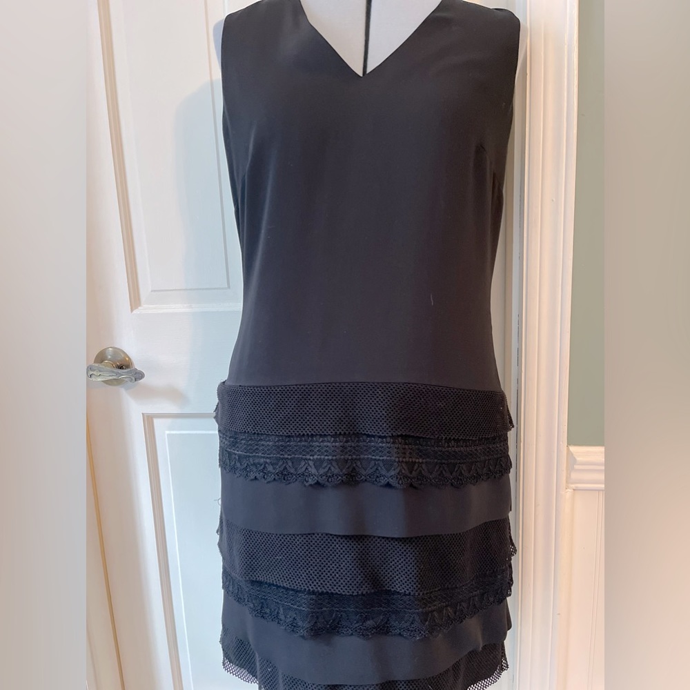 CALVIN‎ KLEIN Black Dress with Textured Accents